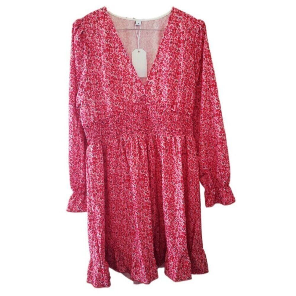 New Made with Love Pink Floral Boho Long Sleeve Dress